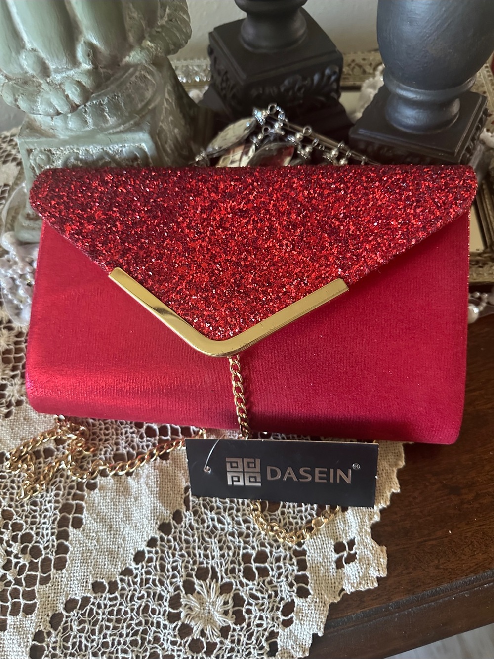 Sparkling red satin Dasein clutch nwt
